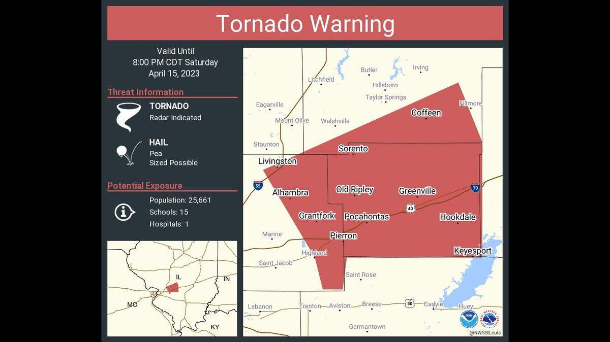 A tornado warning was in effect for parts of the metro-east Saturday night.
