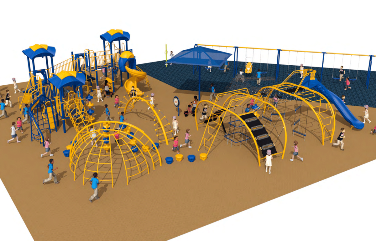 A rendering of the improvements coming to Evans Elementary in O’Fallon. Between Evans Elementary’s two playgrounds, areas of uniform poured-in-place rubber surfacing, interactive pannels, multiple climbers, a new playground structure and more will be added.