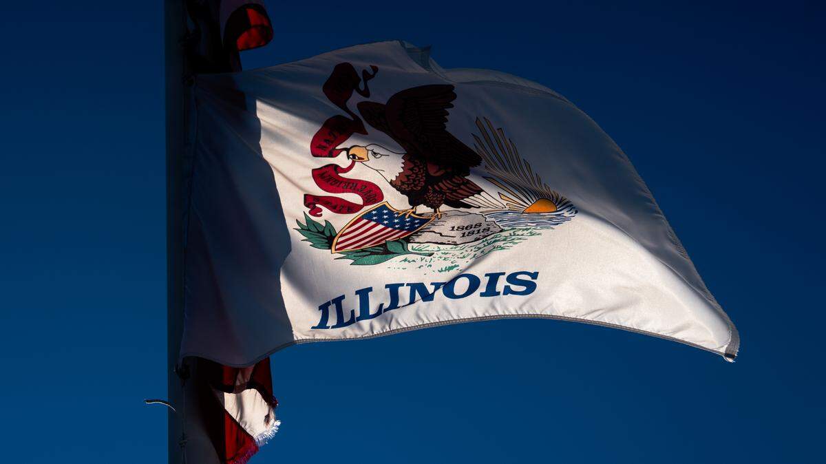 The Illinois flag flies outside the Freeburg Fire Protection District on Wednesday, Jan. 15, 2025, in Freeburg.