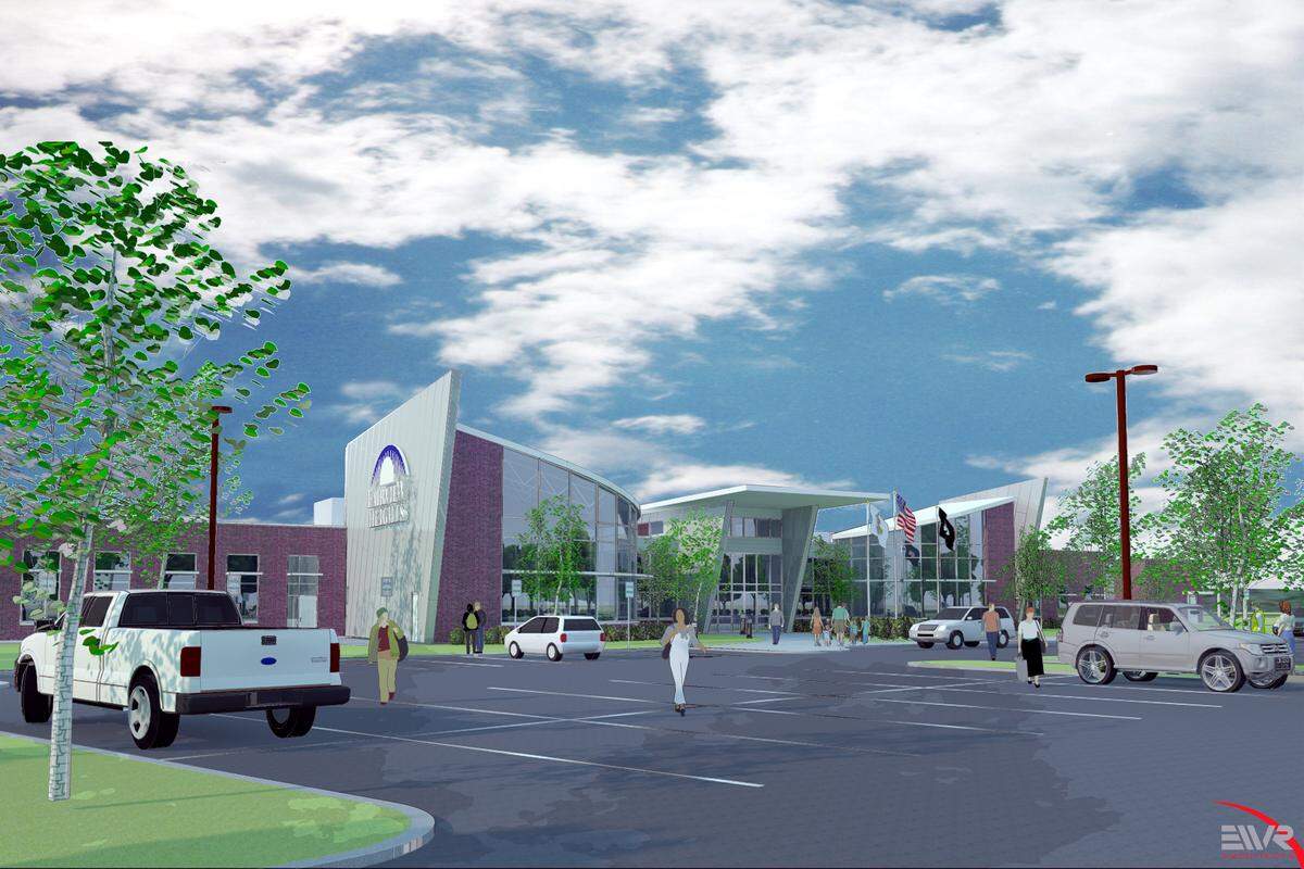This artist rendering shows what the Fairview Heights recreation center will look like when it's completed next year. It was designed by EWR Architects, which recently was bought by Farnsworth Group.