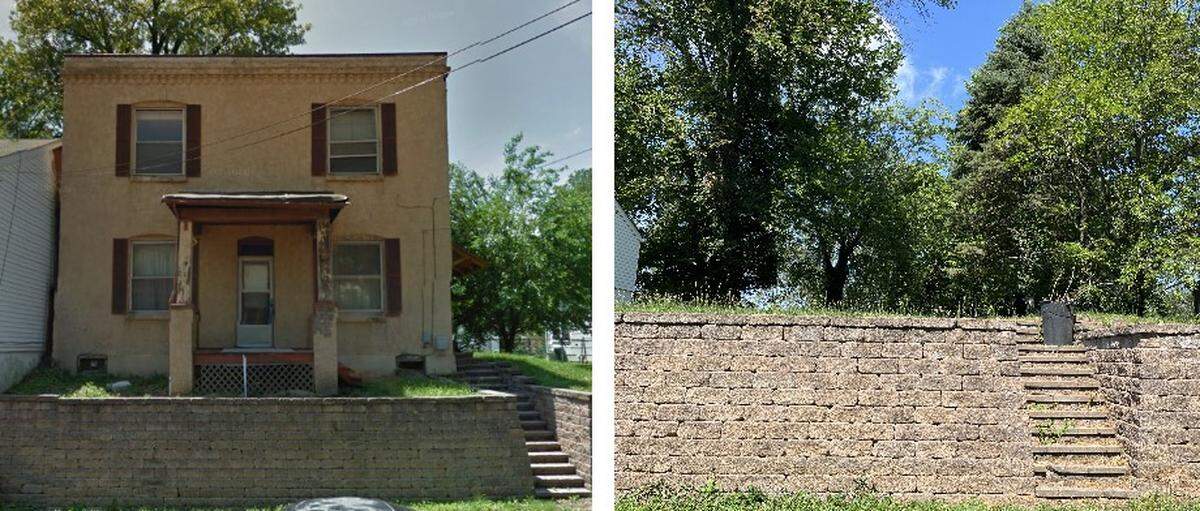 A property at 505 Abend St. in Belleville is shown before the stucco-covered brick home was demolished in 2019 and today. A historian called it a “townhouse of the working class,” dating back to the late 1800s.