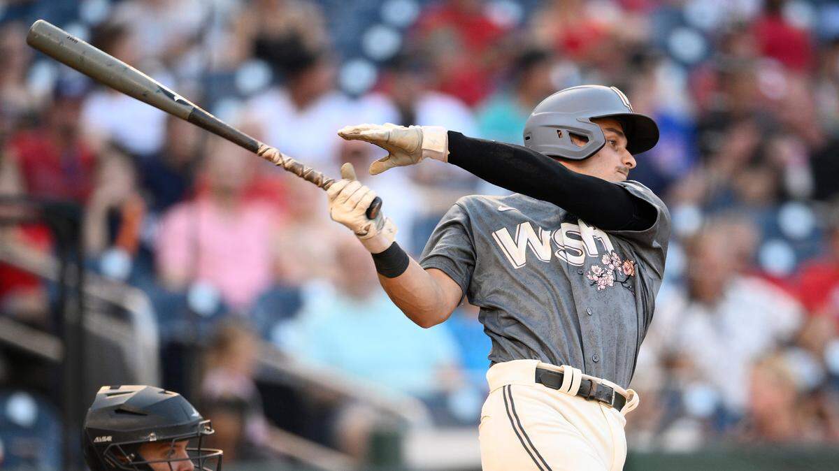 Washington Nationals’ Drew Millas in action during a baseball game against the Miami Marlins, Saturday, Sept. 2, 2023, in Washington. (AP Photo/Nick Wass)