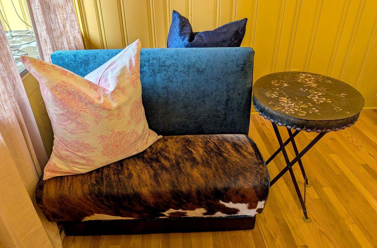 Seating covered in various fabrics add character and color to the new expansion of Bungalow in Belleville.