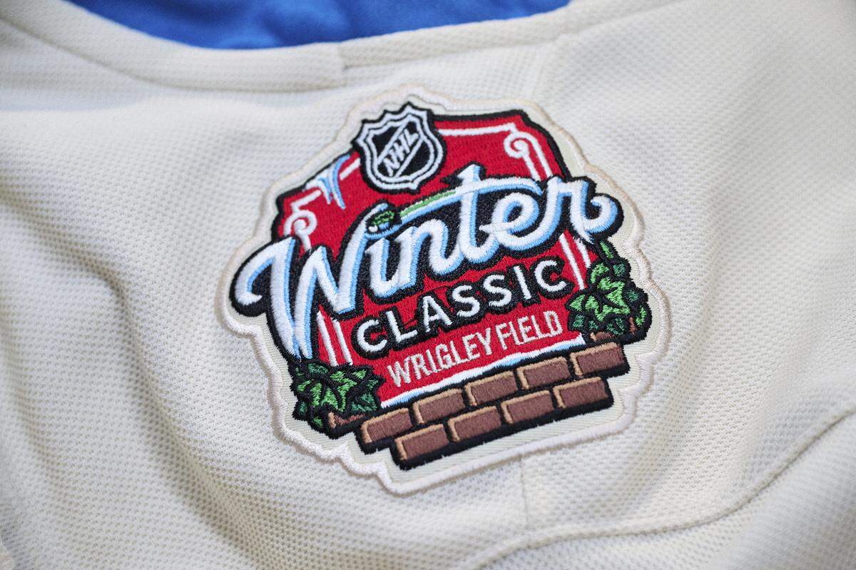 Design closeups of the special uniform the St. Louis Blues will wear during the Discover NHL Winter Classic in Chicago on Dec. 31.