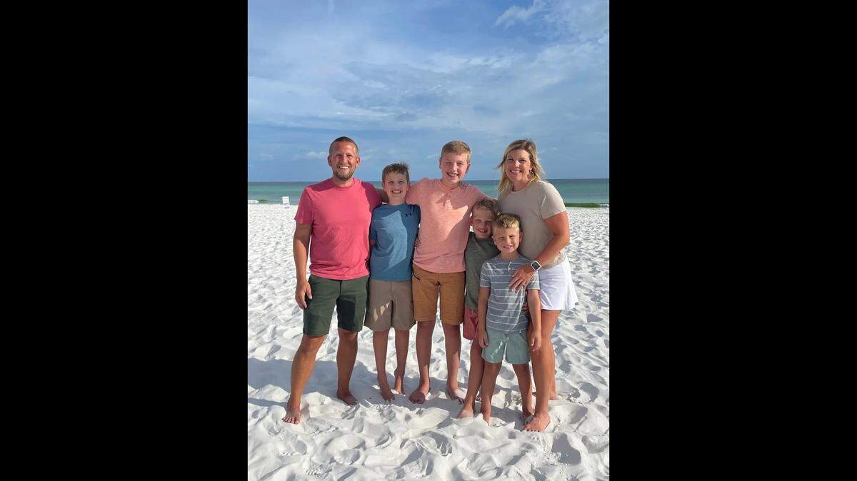 The Huebner family. From left to right, they are Cory, Levi, 11, Jaxon,13, Maverick, 8, Adler, 6, and Cesilie.