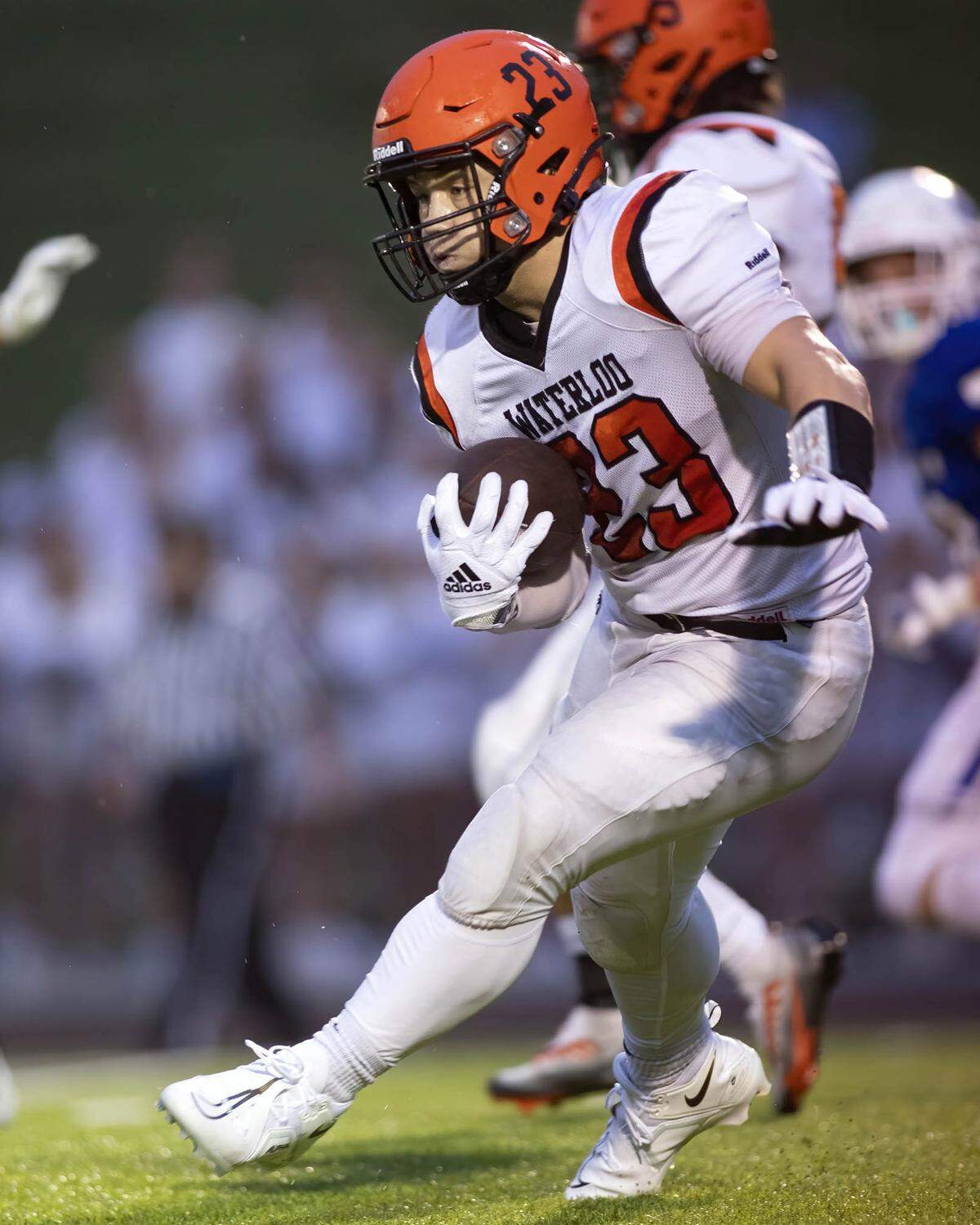 Waterloo’s Evan Davis carries the ball during a game against Columbia earlier this season. Davis and the Bulldogs faced Springfield Sacred Heart-Griffin in a second round IHSA Class 4A playoff match-up Saturday.