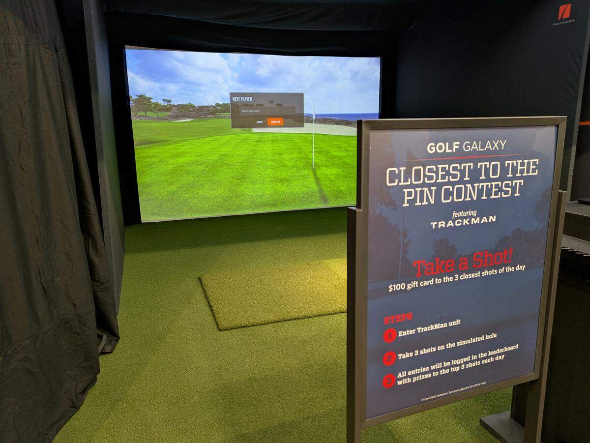 Golf Galaxy’s Performance Center simulators offer activities that include a current closest to the pin contest as well as practice sessions, virtual courses and tournaments, and games.
