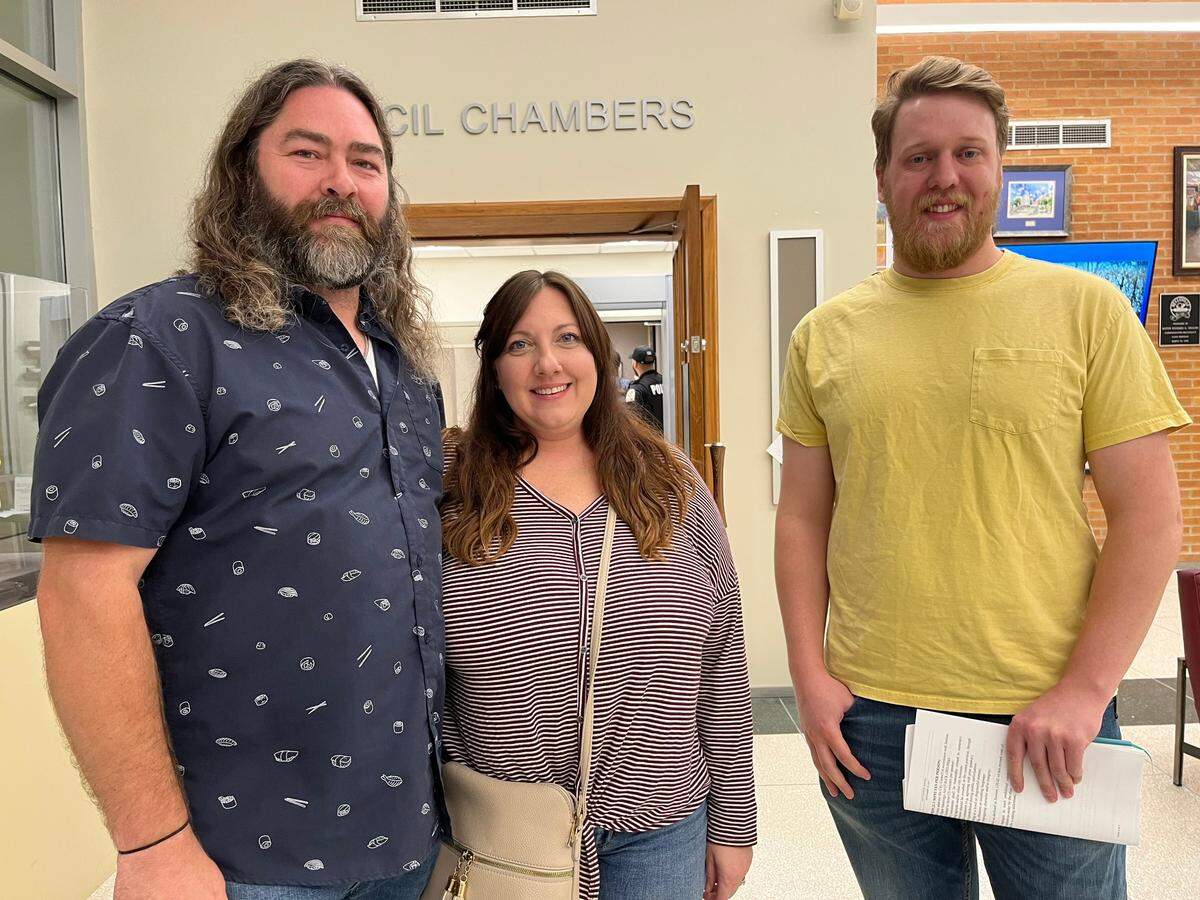 Andrew Tufto, left to right, Amber Tufto and Louis Holm are co-founders of a grassroots organization that spent the past seven months working to persuade Belleville City Council to approve an ordinance allowing residents to keep chickens in their backyards.