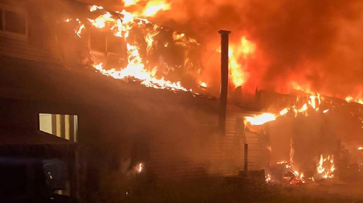 The home in the 8000 block of Bond Road in Highland took more than three hours to extinguish. Crews were on the scene until 4 a.m. Monday.