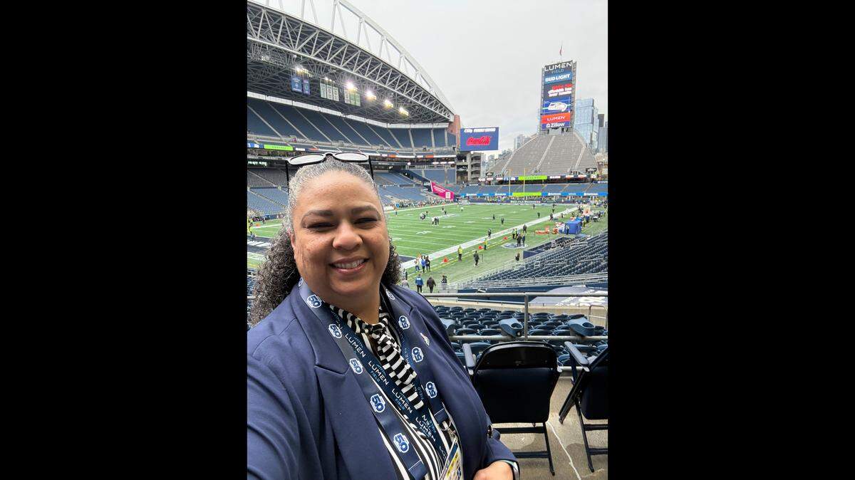 Gina Green attends her first NFL game as director of facilities of Lumen Field, home of the Seattle Seahawks.