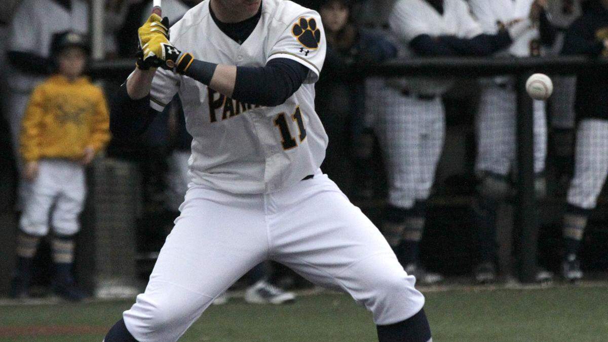 Matthew Albritton looks at a pitch in a game earlier this season. Albritton had a home run, a double, two RBIs and scored four times against Triad on May 19.