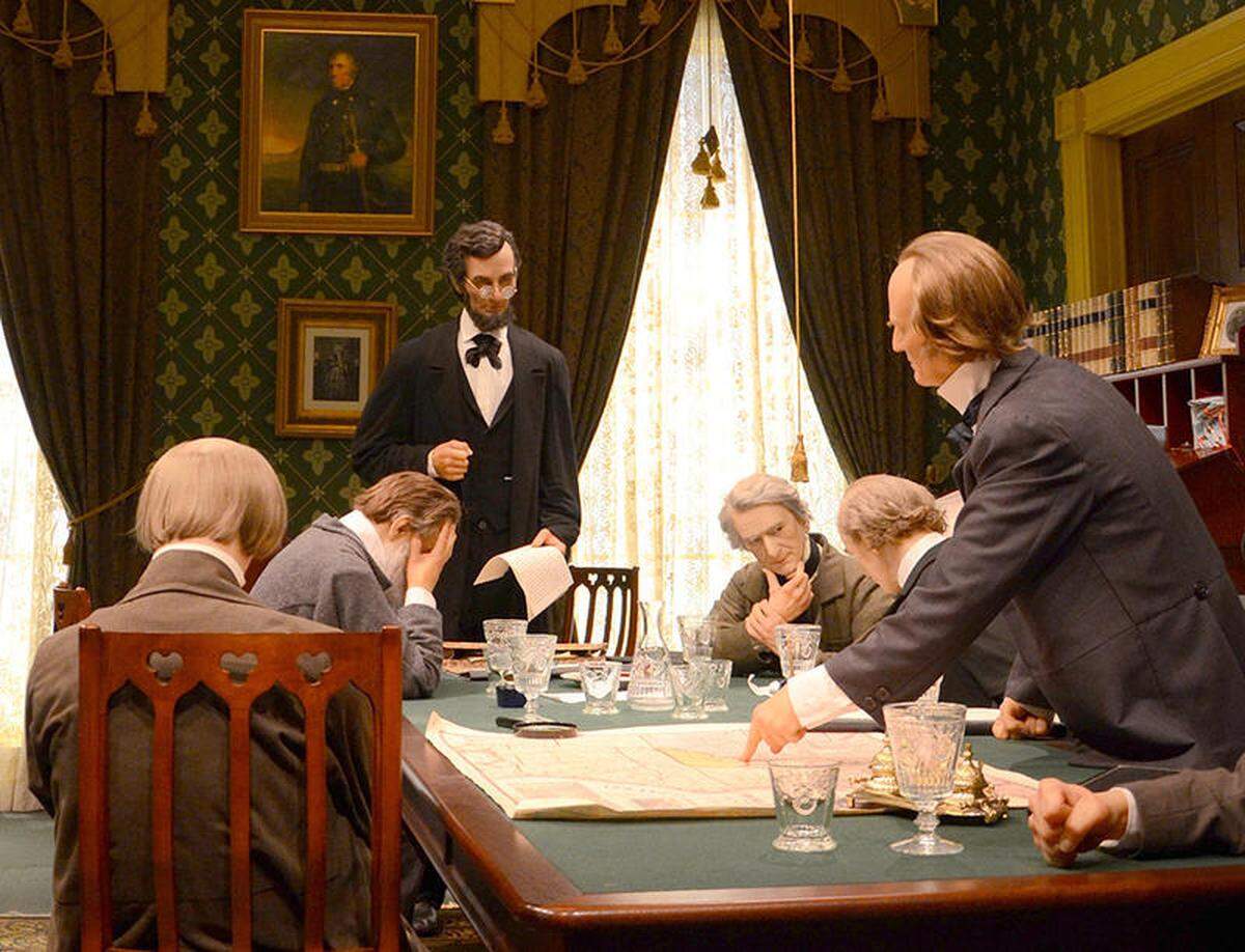 A life-sized exhibit of President Abraham Lincoln and his cabinet discussing the Emancipation Proclamation at the Abraham Lincoln Presidential Library and Museum in Springfield.