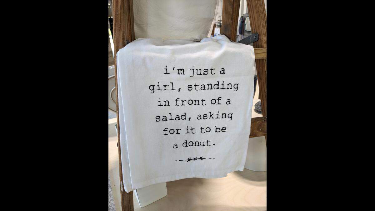 A painted towel at Sawdust & Glitter in Belleville