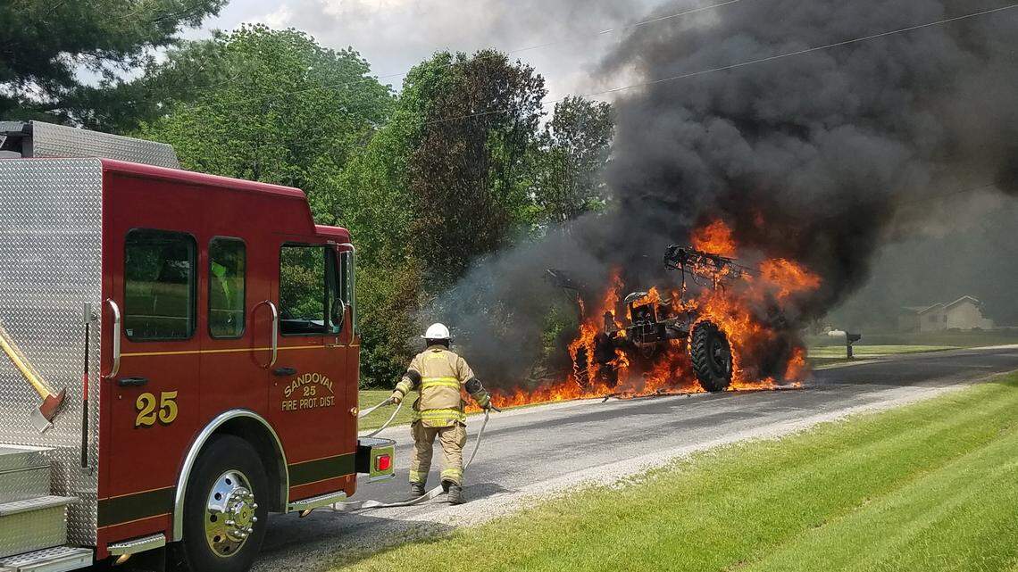 A farm tractor caught fire on Monday in Marion County.