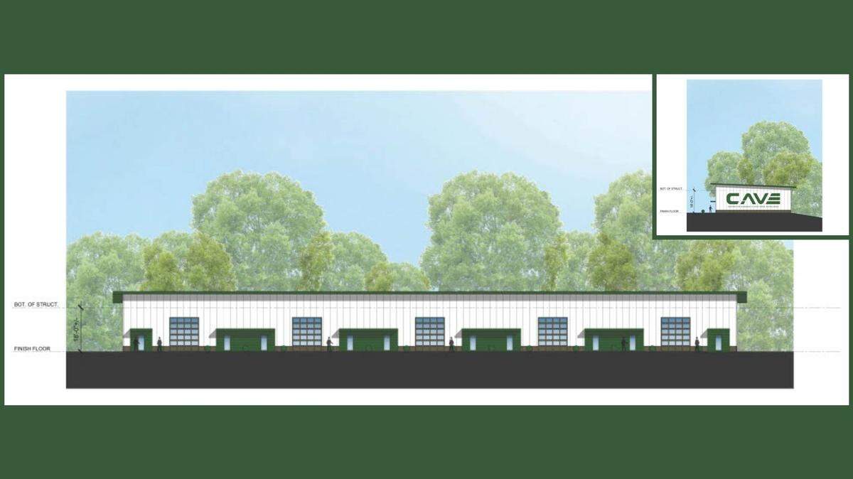 The front and side view renderings of the forthcoming annex to Belleville 201’s Center for Academic and Vocational Excellence.