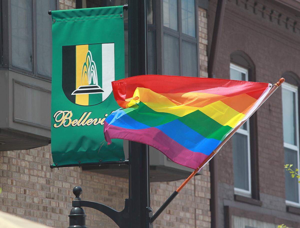 This Pride Flag will fly again Saturday at Belleville’s Pride Fest. Music, food, and merchants will be set up in the first few blocks of W. Main St. for the annual event.