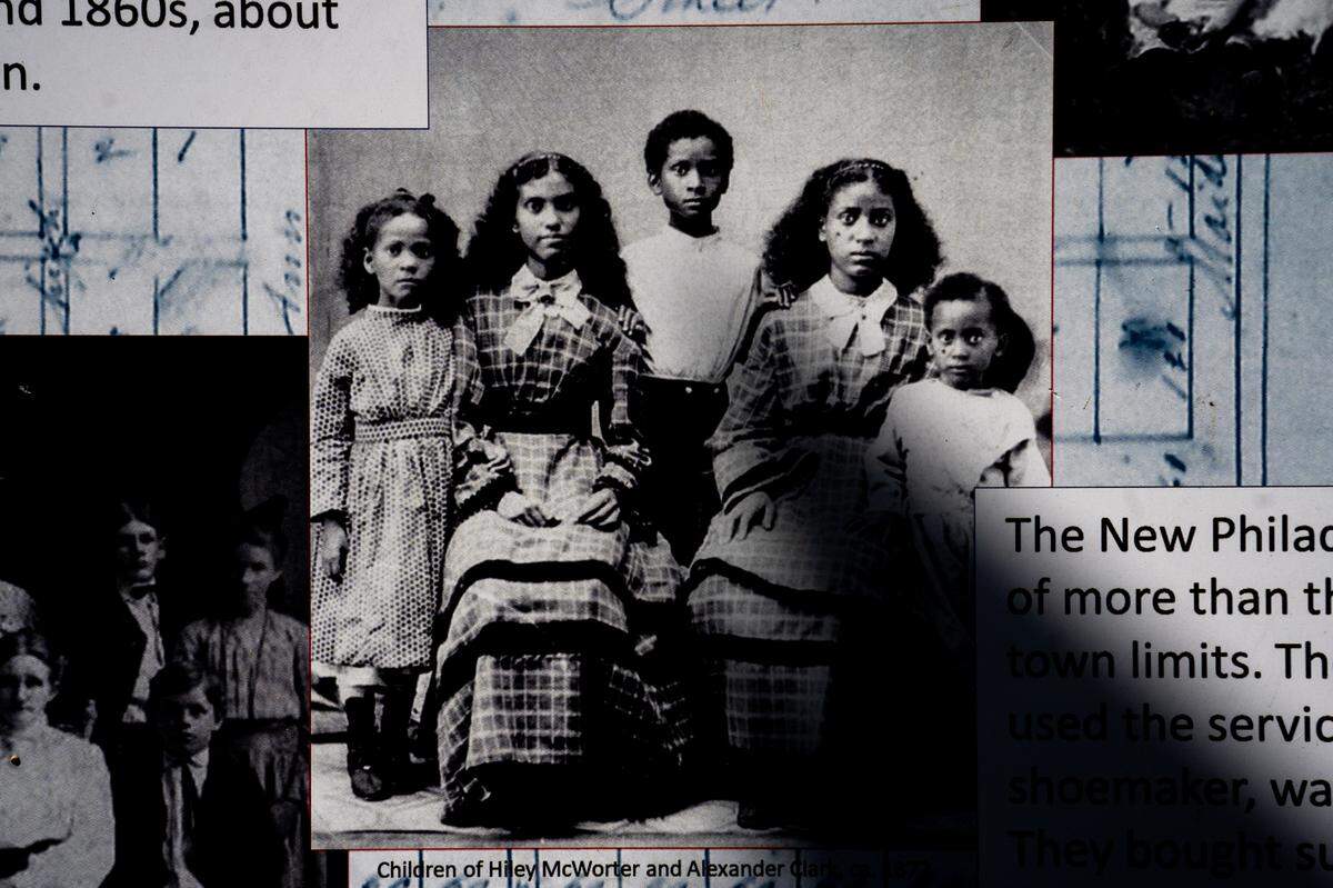 A historic photograph showing the children of Hiley McWorter and Alexander Clark circa 1872 on Wednesday, April 12, 2023, at the New Philadelphia National Historic Site in New Philadelphia, Ill.