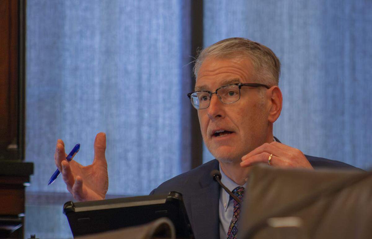 Senate Minority Leader John Curran, R-Downers Grove, questions the sponsor of a bill to regulate the use of facial recognition in school security systems.