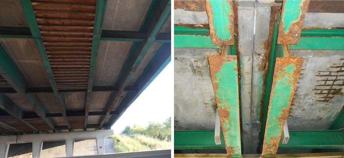 This Illinois Department of Transportation photo shows the underside of the Illinois 111 bridge over Interstate 64 in Washington Park. The agency plans to replace the bridge, which was built in 1973.
