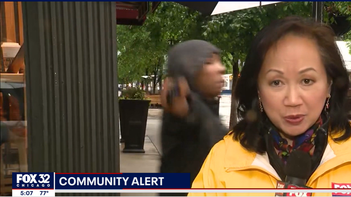 The reporter was filming a live segment in Chicago’s River North neighborhood, her station said.