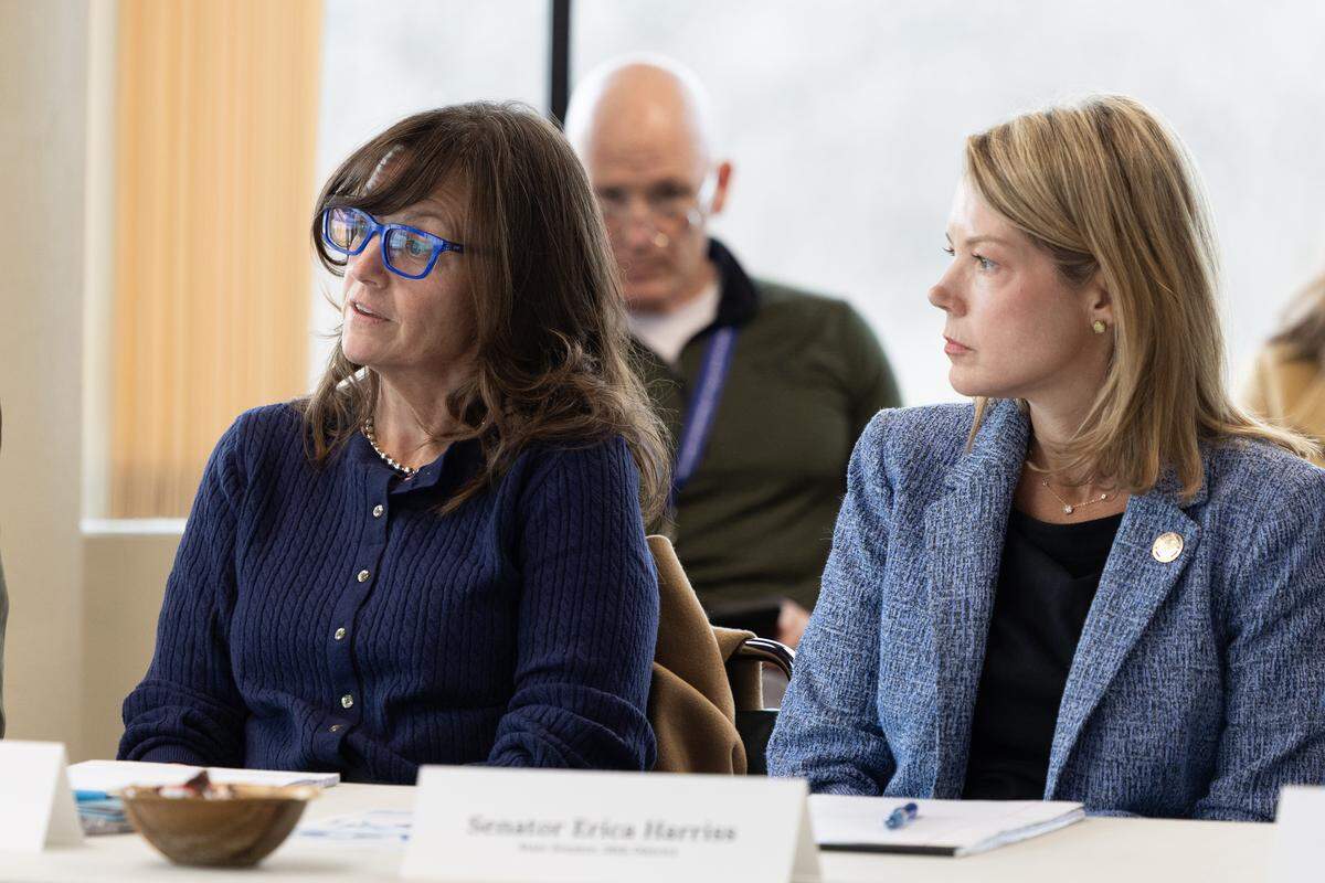State Rep. Katie Stuart, D-Edwardsville, and state Sen. Erica Harriss, R-Glen Carbon, attend a meeting with U.S. Sen. Tammy Duckworth about emerging community issues in Madison County.