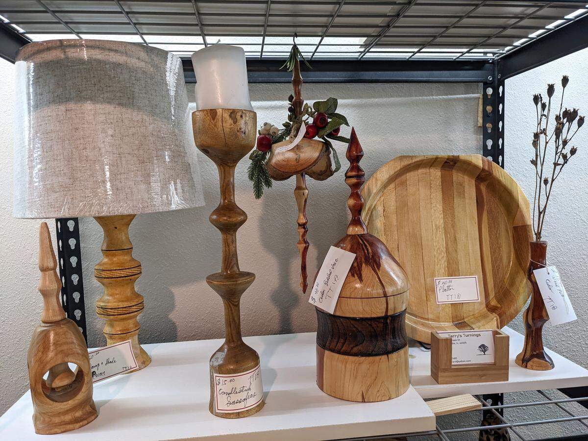 Wood pieces from Terry’s Turnings of Edwardsville are available at Highland Emporium.