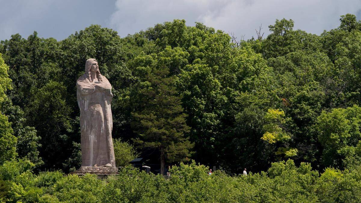 Black Hawk statue is seen from the west side of the Rock River on Wednesday, July 16, 2014, at Lowden State Park in Oregon.