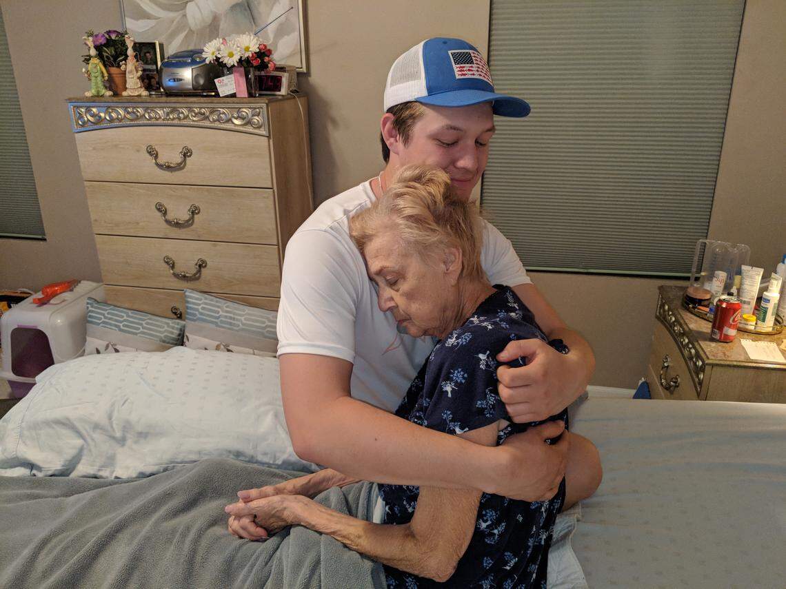 Zach Seavers visits with his grandmother, Marilyn Seavers, in March. Marilyn Seavers died of lung cancer April 2.