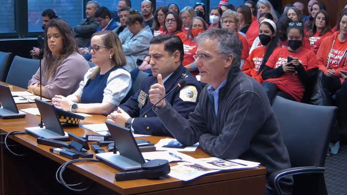 Cook County Sheriff Tom Dart (right) and other law enforcement officials testify before a House committee during a December hearing as members considered a bill to ban high-power, high-capacity weapons in Illinois. That measure passed the House late Thursday night.
