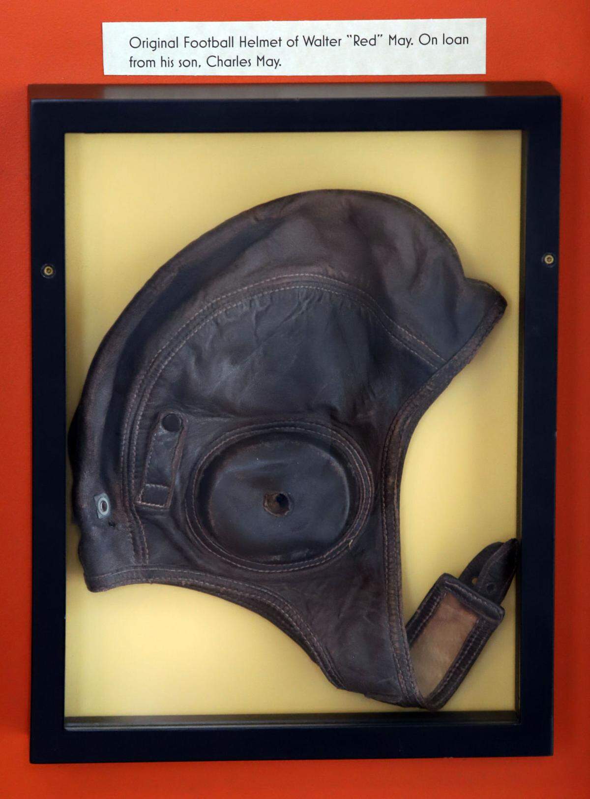 An example of the leather helmets worn then.
