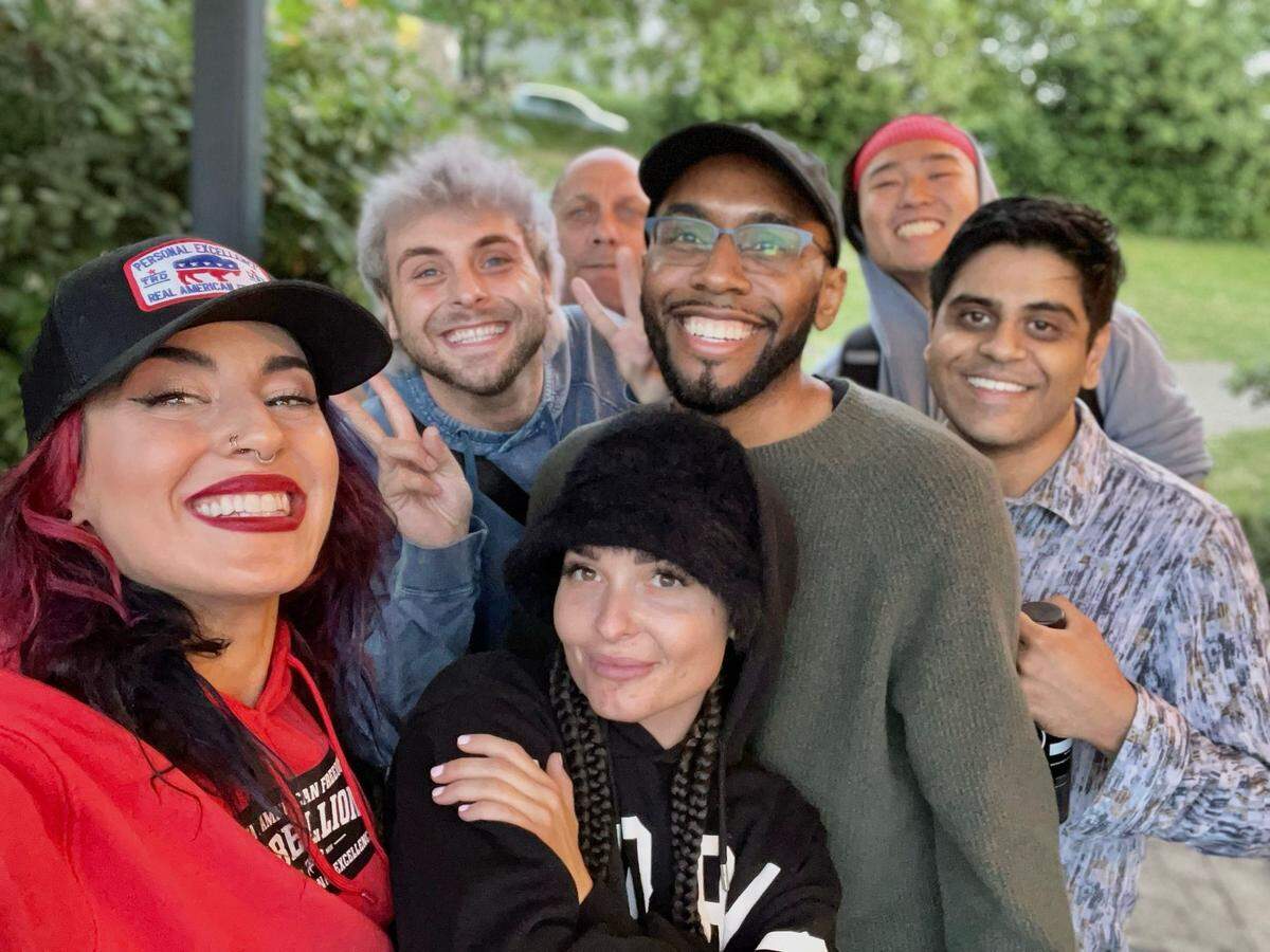 Clockwise from left: Cara Maria Sorbello, Dakota McGee, Lance Lombardo, Chris Vinh, Arvind Srinivasaraghavan, Jordan Elyk and Miranda Harrison