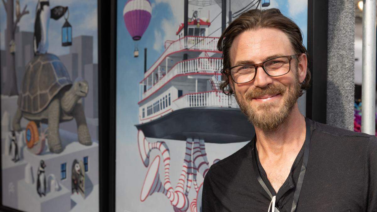 Andrew Rola, who later won Best in Show, during 2026’s first day of Art on the Square.