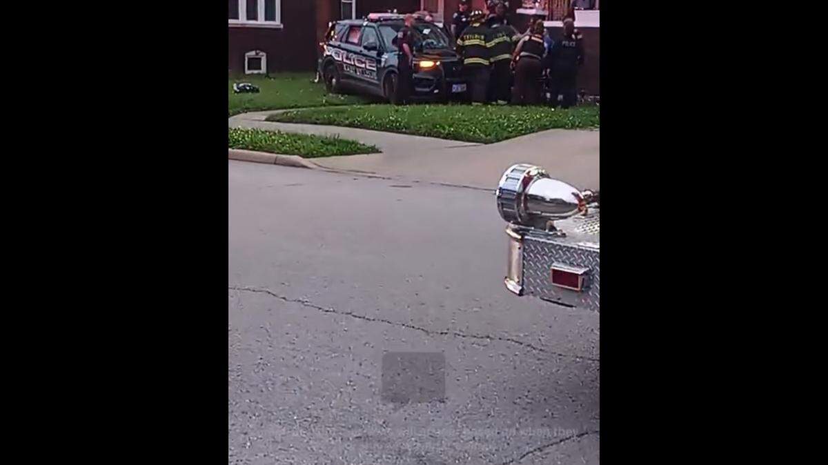 At the scene of a crash in East St. Louis where a police car hit a home on Alhambra Court Sunday night.