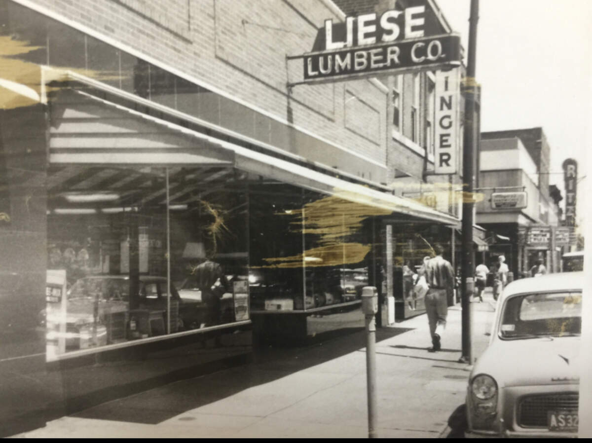 This Belleville street scene from the 1950s shows the Liese Lumber Co. hardware story at 319 E. Main St. In the distance is the old Ritz Theatre marquee at 403 E. Main St.