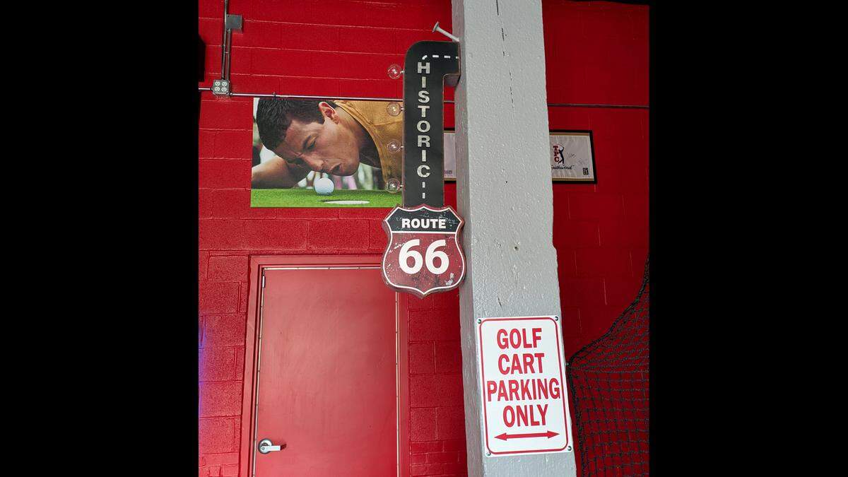 Route 66 and golf-themed signs and decorations can be seen throughout The Golf Station.
