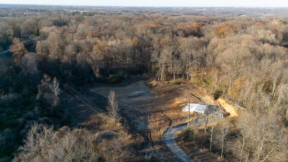 Aerial view of where students worked to dig out a mastodon tooth at Principia College on Dec. 5, 2024. According to professor Andrew Martin, this area was speculated to be mostly treeless during the last glacial maximum, when a great tundra covered much of the continental U.S.