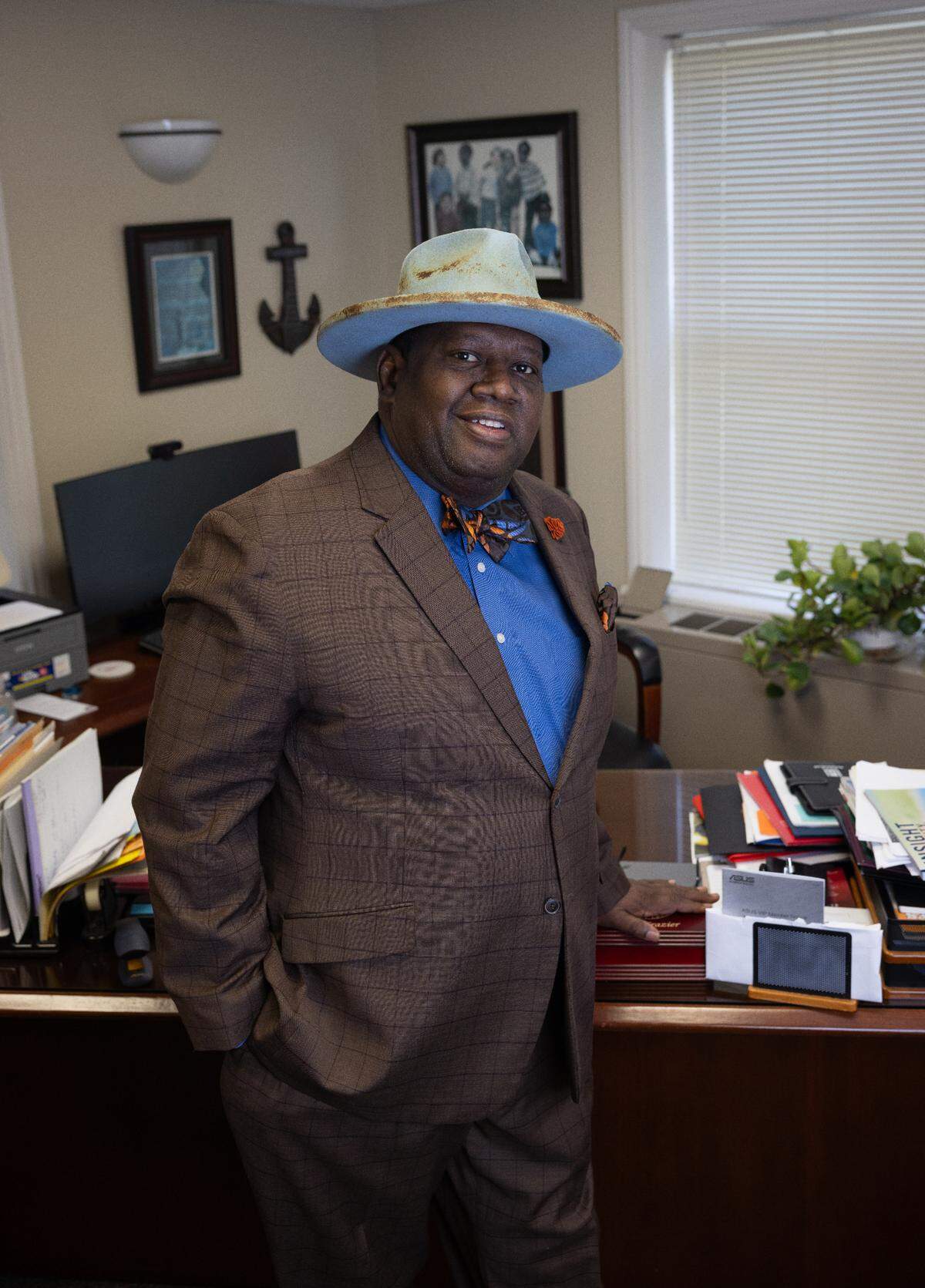 Dr. Paul Frazier, Vice Chancellor for Diversity, Equity and Inclusion at SIU, stands for a portrait in his office Friday, March 21, 2025 in Carbondale, Illinois. (Julia Rendleman for ProPublica)