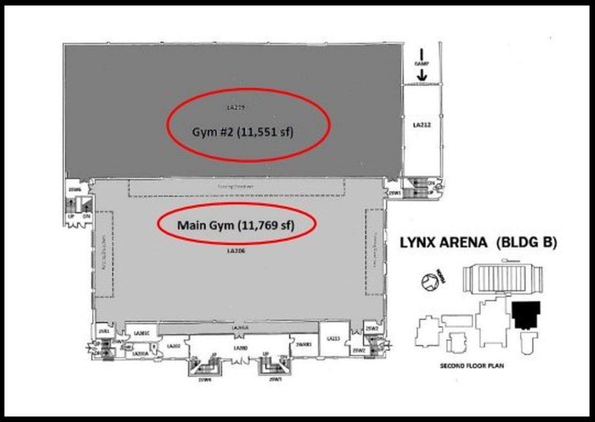 This exhibit in the city of Belleville’s facility use agreement with the Southwestern Illinois Jets Basketball Club shows the two gymnasiums that the organization is renting.