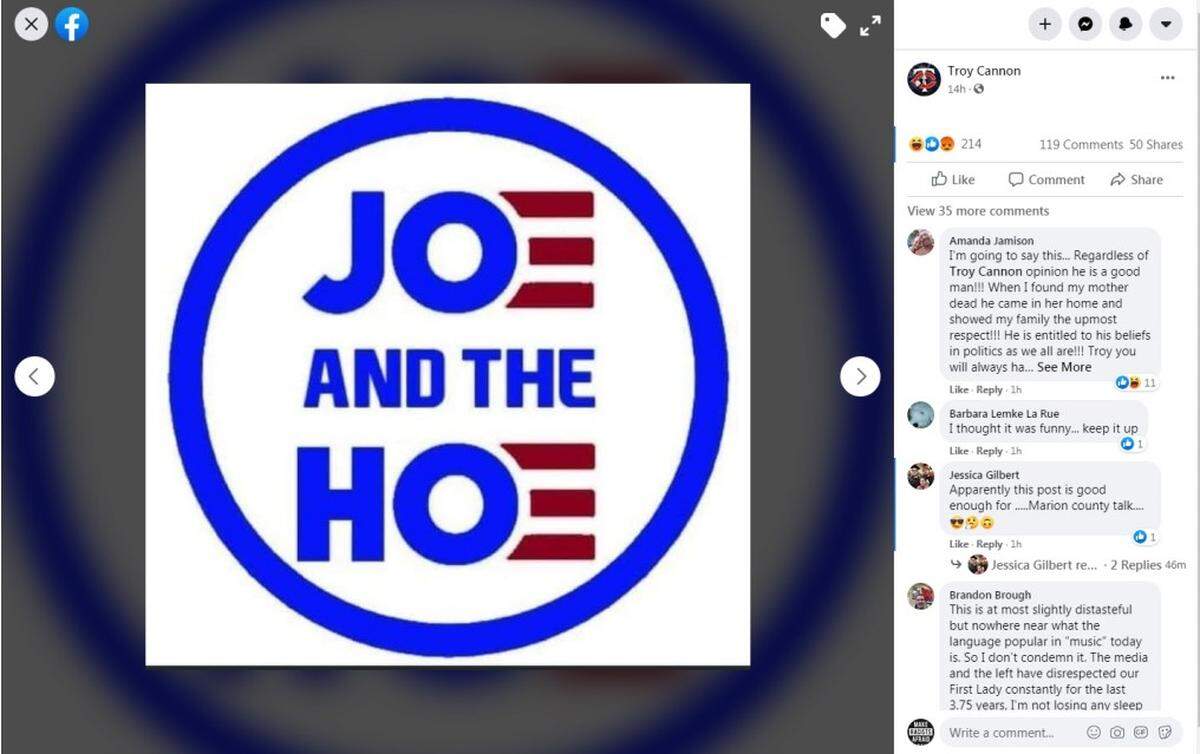 Marion County Coroner Troy Cannon got both positive and negative feedback after posting this fake logo for President Joe Biden and Vice President Kamala Harris in December.