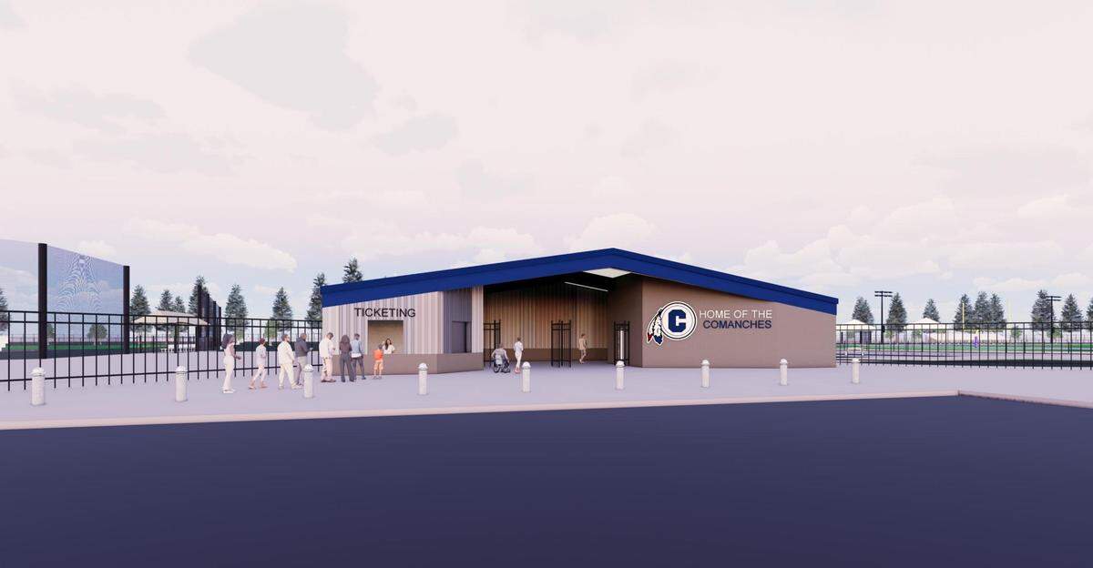 This rendering shows what the stadium support building at the new Cahokia High School will look like.