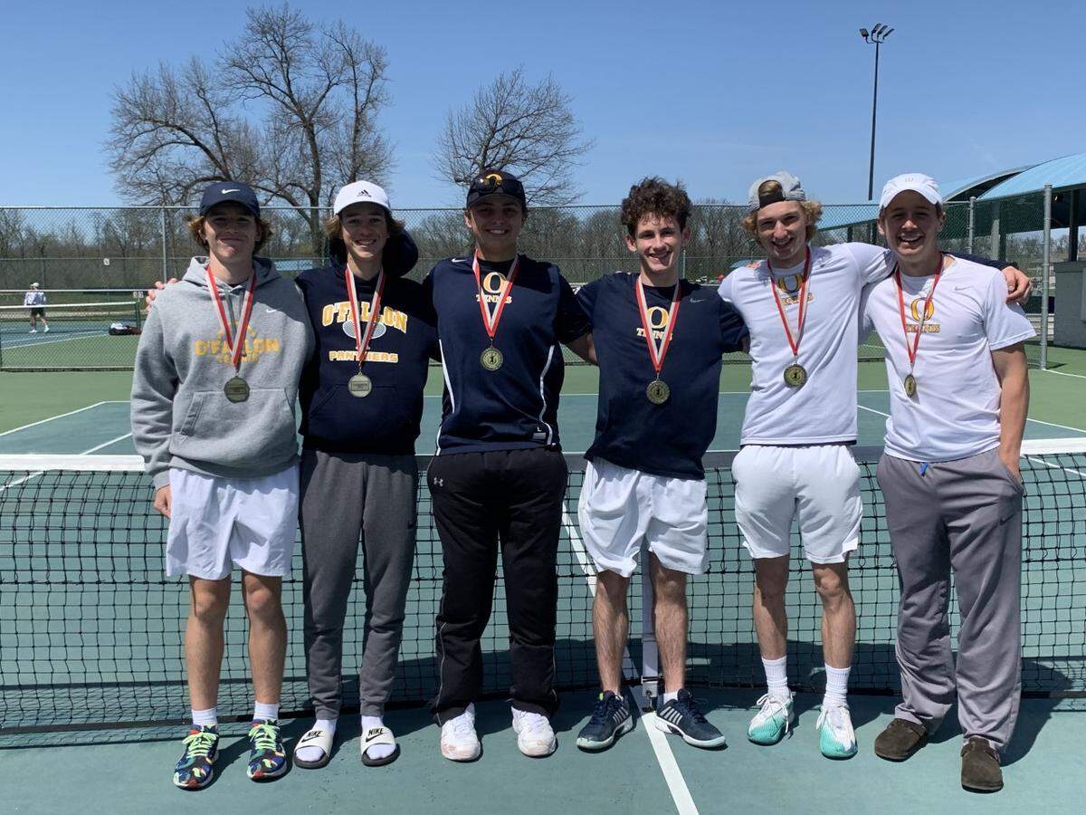 O’Fallon’s No. 1, No. 2 and No. 3 doubles teams won their flights at the Robert Logan Memorial Doubles Tournament in Alton. As a team, the Panthers finished second and were three points behind Dunlap, which placed first. Pictured are the medal winners.