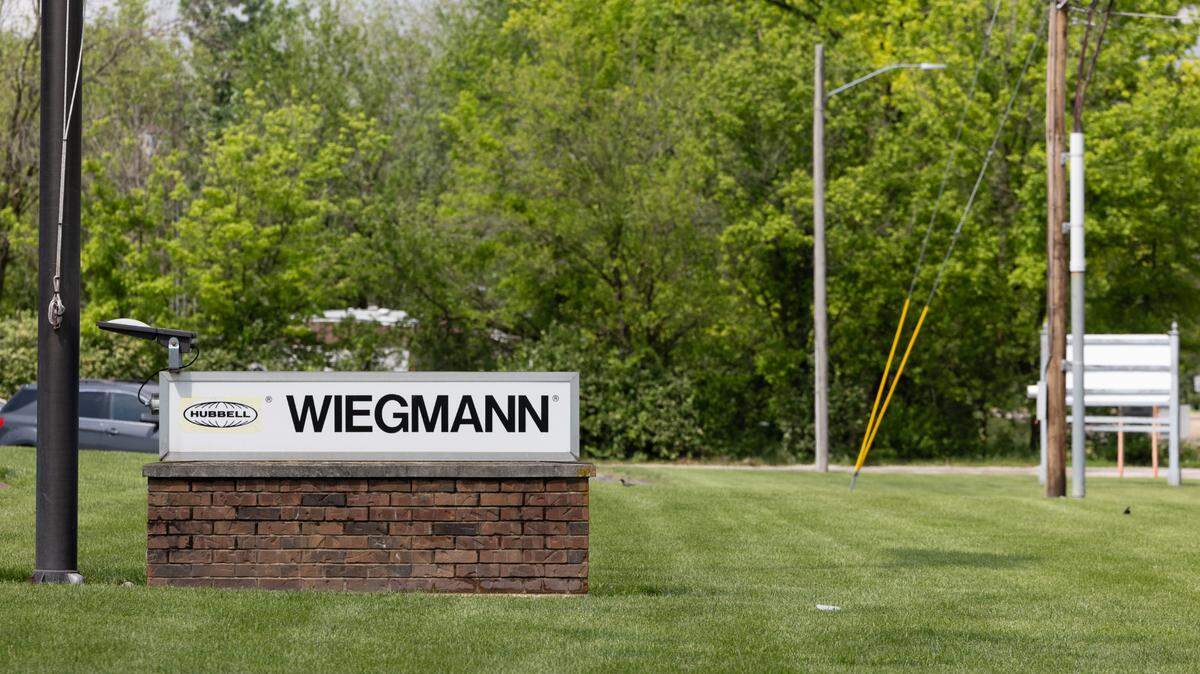 Outside of Hubbell Inc.’s Wiegmann plant in Freeburg. Hubbell has announced plans to lay off 110 employees and close the plant.