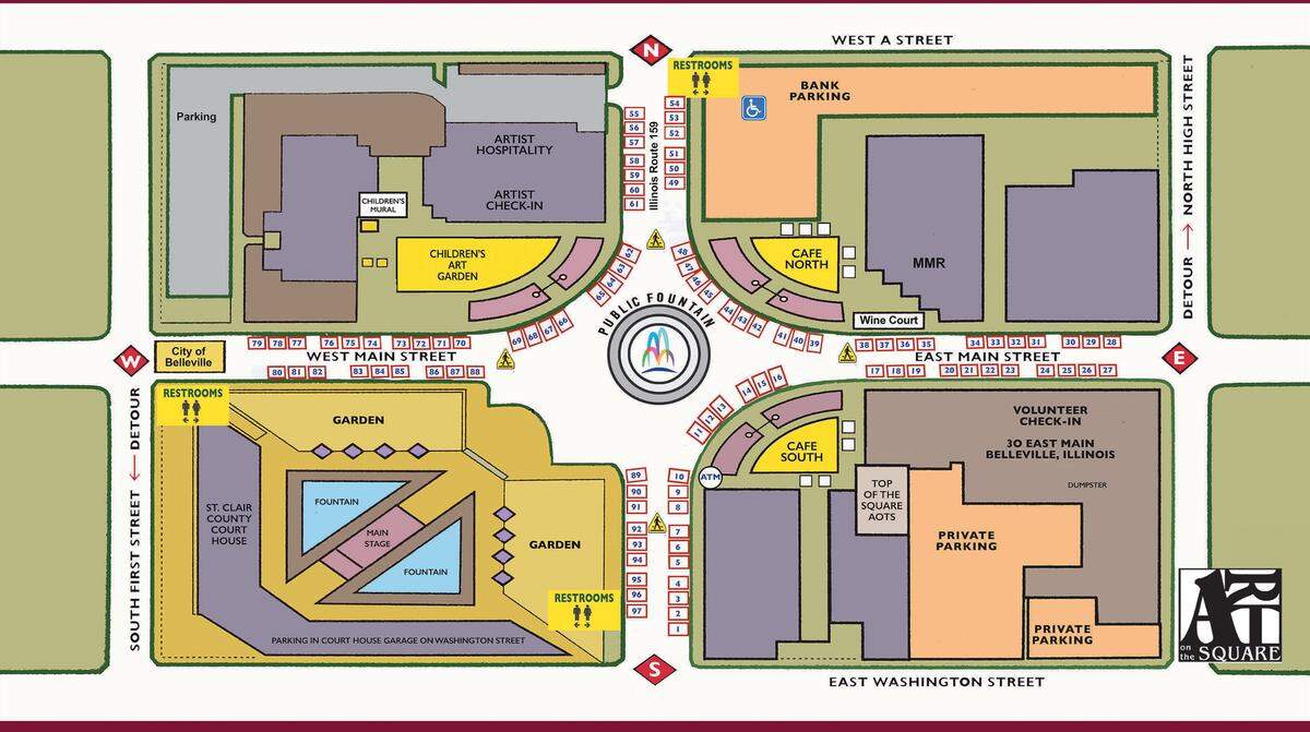 This is the map of the Art on the Square festival scheduled for this weekend in downtown Belleville.