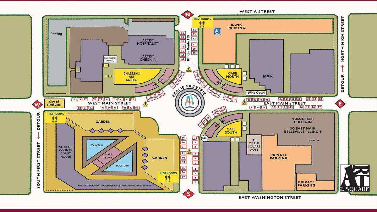 This is the map of the Art on the Square festival scheduled for this weekend in downtown Belleville.