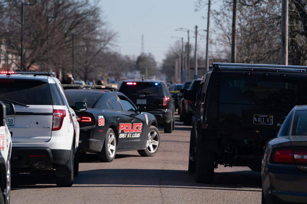 At the scene of a shooting near 10th and Bond St. in East St. Louis on Feb. 6, 2024.