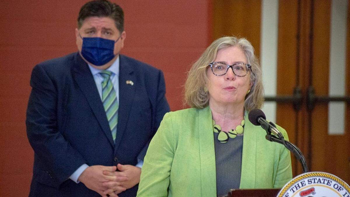 Illinois Housing Development Authority Executive Director Kristin Faust is pictured at an event with Gov. J.B. Pritzker earlier this year. IHDA said in a news release Monday a new round of rental assistance funding will be open for applications beginning Tuesday.