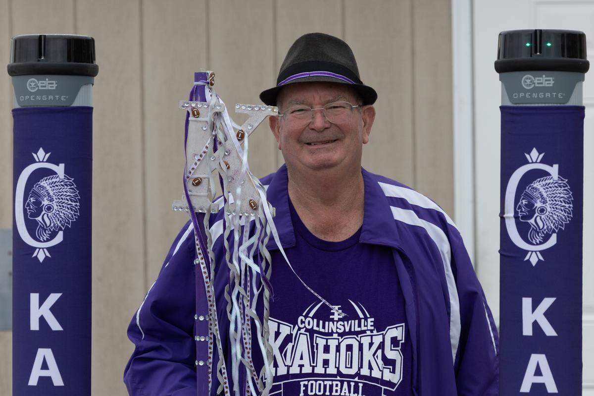 Mike Jiminez calls himself “Grandpa Kahok” and attends every Collinsville athetlic event from soccer to football, though his grandchildren were in band. Jiminez says he is a “Kahok through-and-through.”