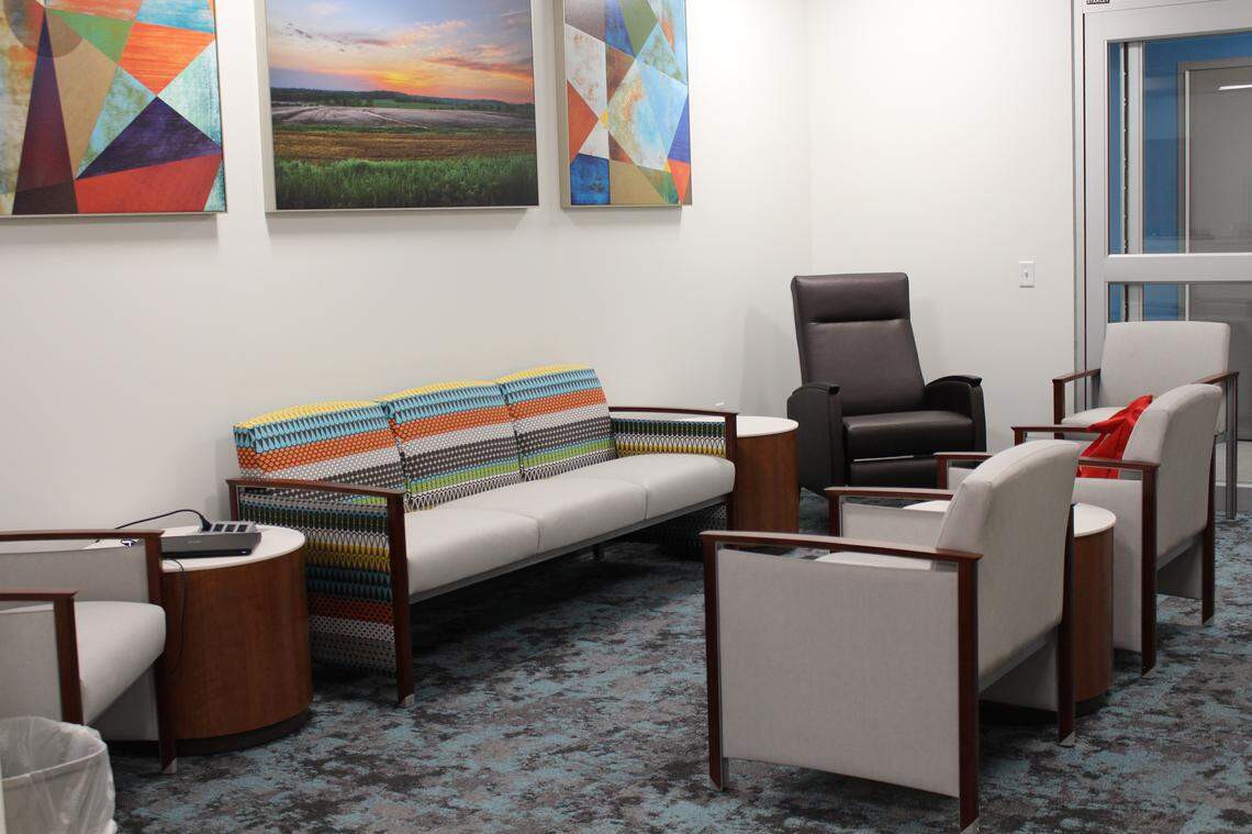 The new Siteman Cancer Center location at Memorial Hospital East in Shiloh has several waiting rooms, including this one for patients getting infusion (chemotherapy) treatments.