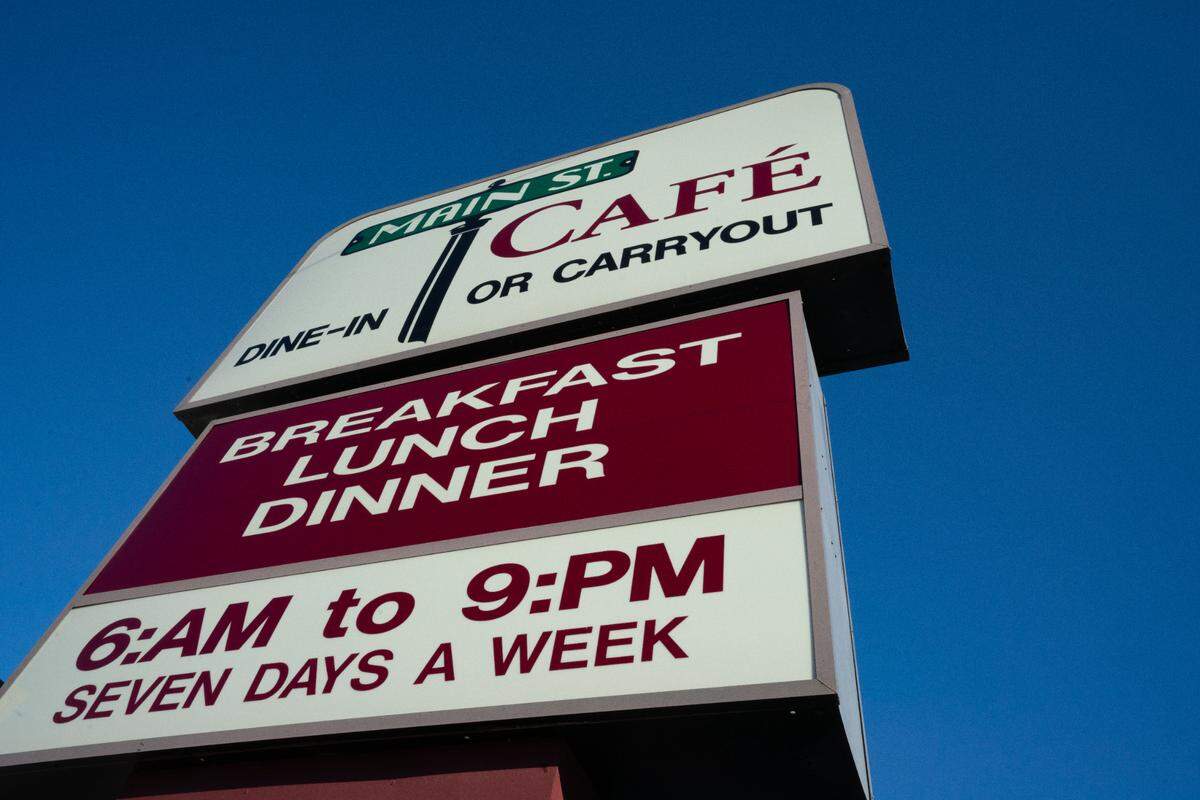 Main Street Cafe is at 1601 W. Main St. The menu includes full breakfasts, sandwiches, a salad bar, homemade soups, fried chicken, pork chops, meatloaf and other dinner specials.