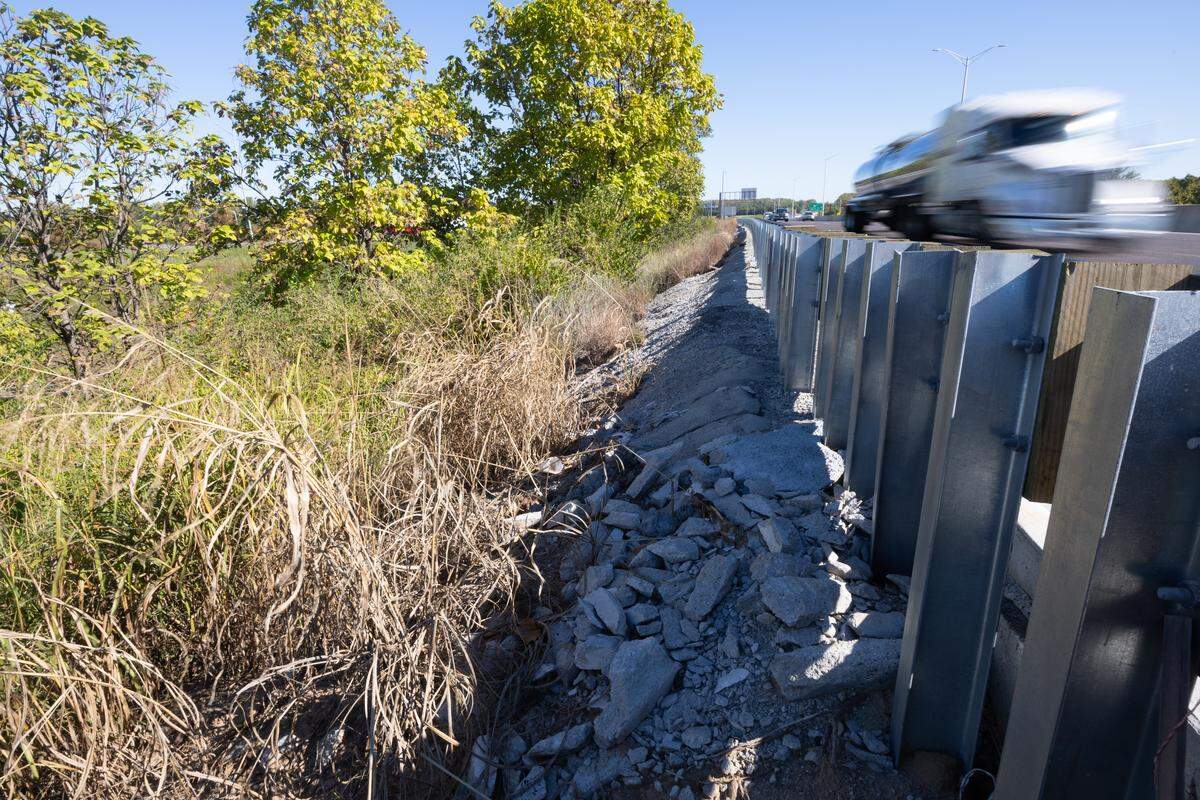 Along Interstate 255 in Cahokia Heights in the area where someone threw a rock at the windshield of Brandi Matheis of O'Fallon and her ex-husband Paul Earnest on Monday night.